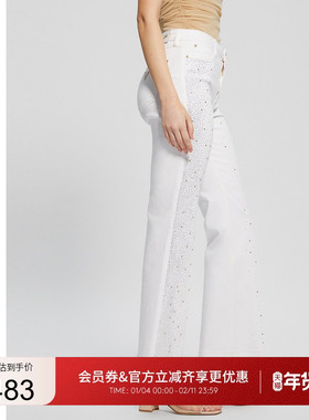 GUESS女士时尚设计镶钻潮流白色牛仔裤-W4GA0UD4PV4