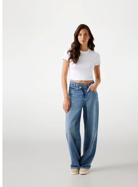 GUESS25年新款早秋女士浅蓝自然水洗清新高腰牛仔裤-W5YA2GD5QKB