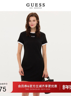GUESS 女士紧致有型撞色减龄时尚圆领T恤连衣裙-Q3PK32K2Q40