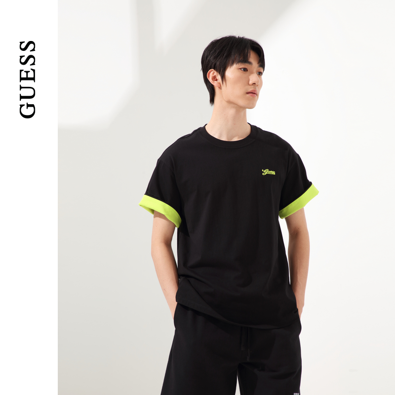 GUESS男女同款撞色潮流酷炫纯棉短袖T恤-M4PI87K2Q40