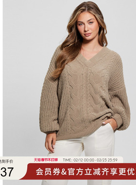 GUESS女士时尚潮流纹理感V领套头毛衣-W3BR64Z3BA0