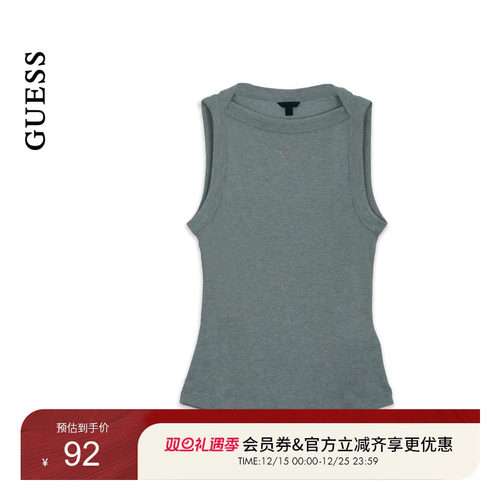 GUESS25年新款早秋女士圆领无袖针织内搭外穿背心-W5RP16KCNH2
