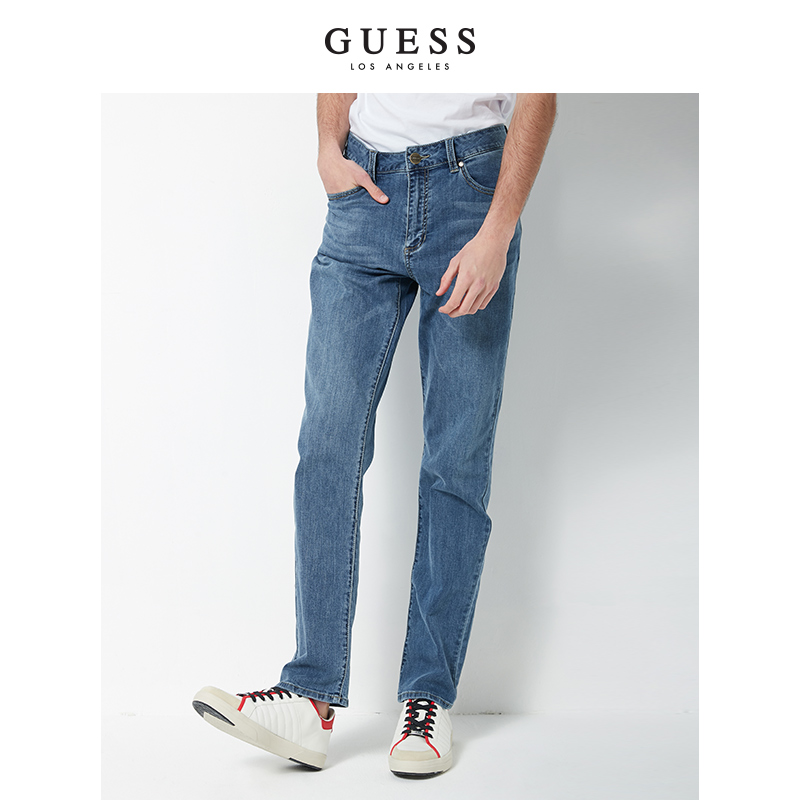 GUESS2020新款男士复古磨白简约直筒牛仔长裤-MK1D9055K