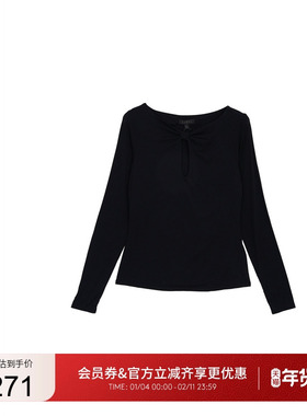 GUESS25年新款早秋女士系带领长袖修身内搭外穿上衣-W5YP33KACM2