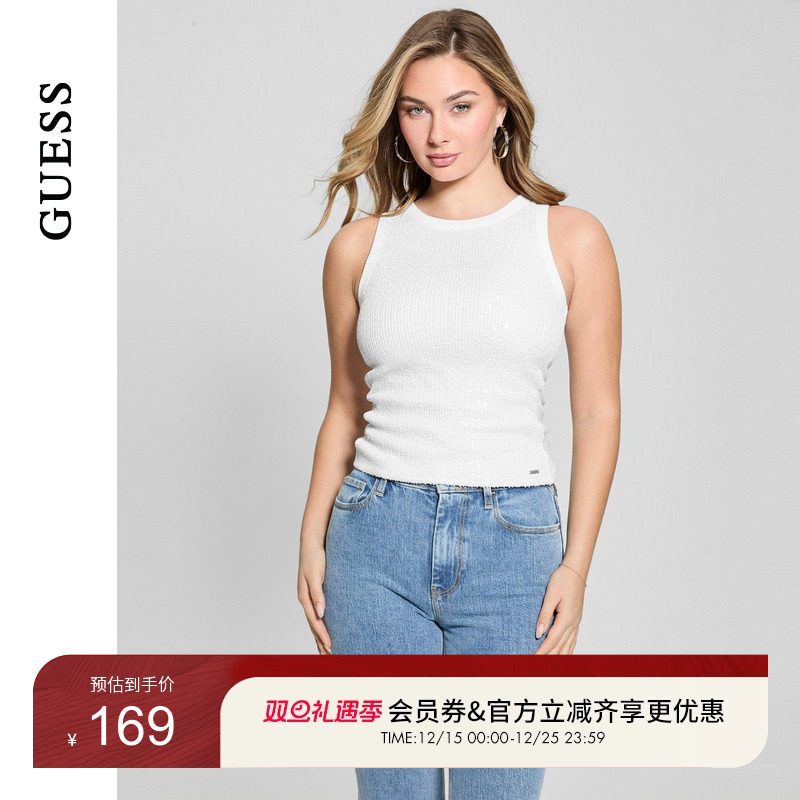 GUESS女士亮晶晶亮片无袖气质针织上衣-W5GP06KCS10