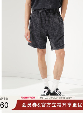 GUESS男士纯棉烟灰色经典logo水洗短裤-M4PD31K2Q40