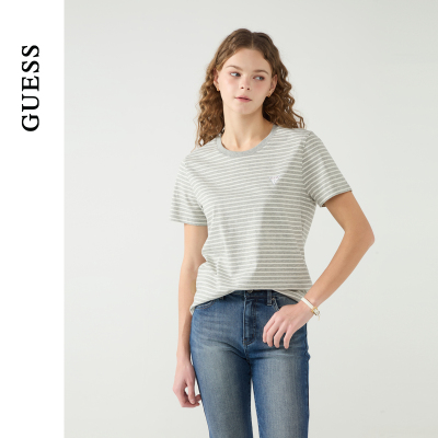 GUESS女士简约百搭条纹显瘦正肩短袖T恤-YP2K9430
