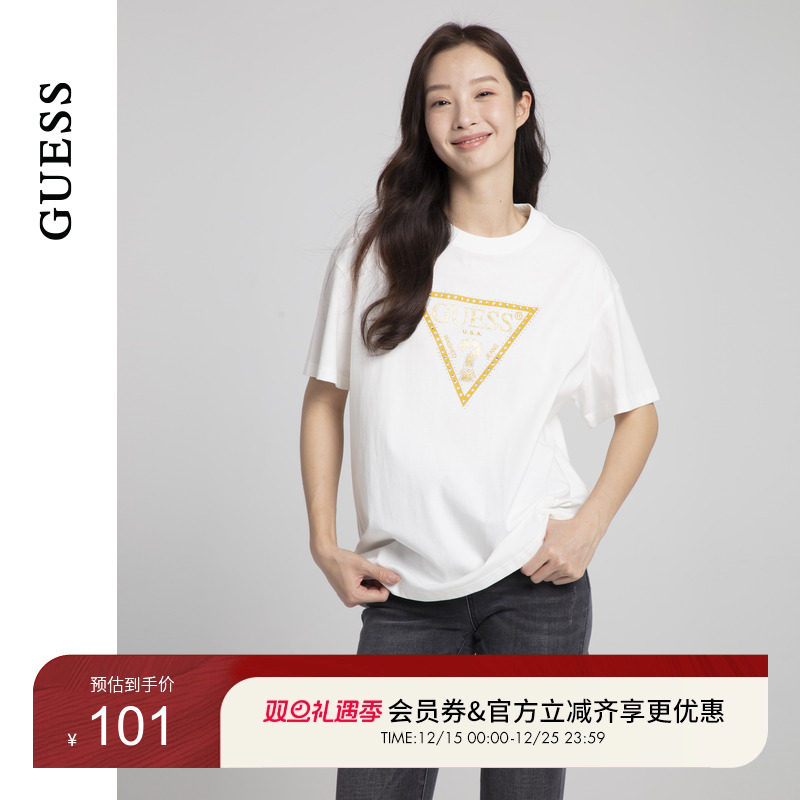 GUESS百搭镶钻ins风短袖T恤
