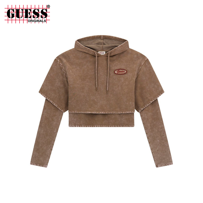 GUESS西部牛仔风假两件连帽卫衣