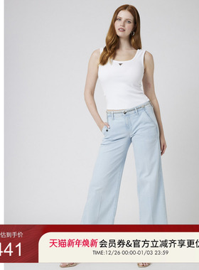 GUESS女士经典纯色气质水洗阔腿牛仔裤-W5GA1LD5NB4