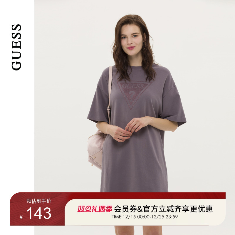 Guess女士镶钻短袖T恤连衣裙