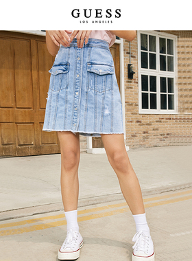 GUESS女士舒适破洞新派牛仔半身裙Q1FA38W55R9