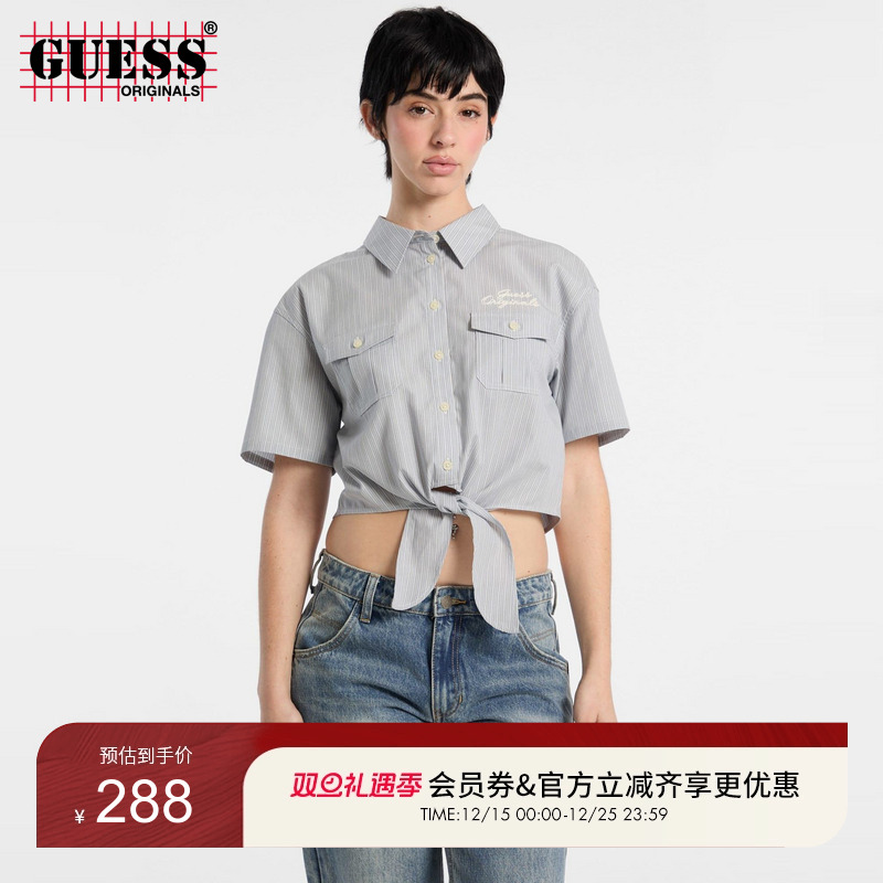 GUESS露腰翻领短袖衬衫