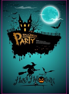 万圣节城堡骑扫把女巫创意磁贴冰箱贴happyhalloween831创意