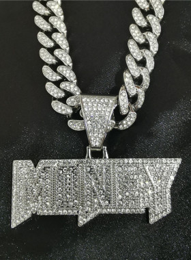 欧美嘻哈镶钻MONEY字母吊坠古巴项链男满钻潮人个性颈链说唱配饰