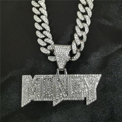 欧美嘻哈镶钻MONEY字母吊坠项链