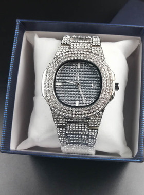 嘻哈镶钻手表男满天星hiphop个性石英表欧美街头潮人满钻说唱腕表
