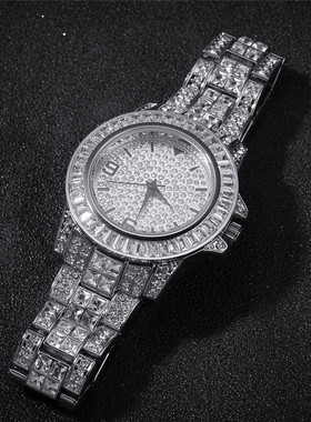 嘻哈镶钻hiphop手表欧美满钻奢华个性钻石手表石英防水iced watch