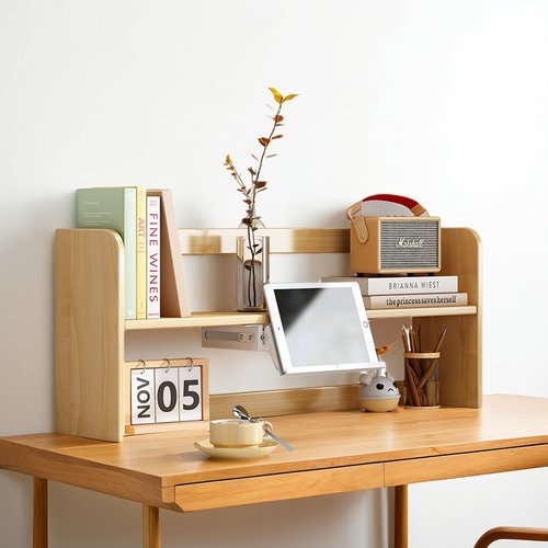 实木书桌置物架桌面小书架电脑桌收纳架办公室宿舍多层立式分层架