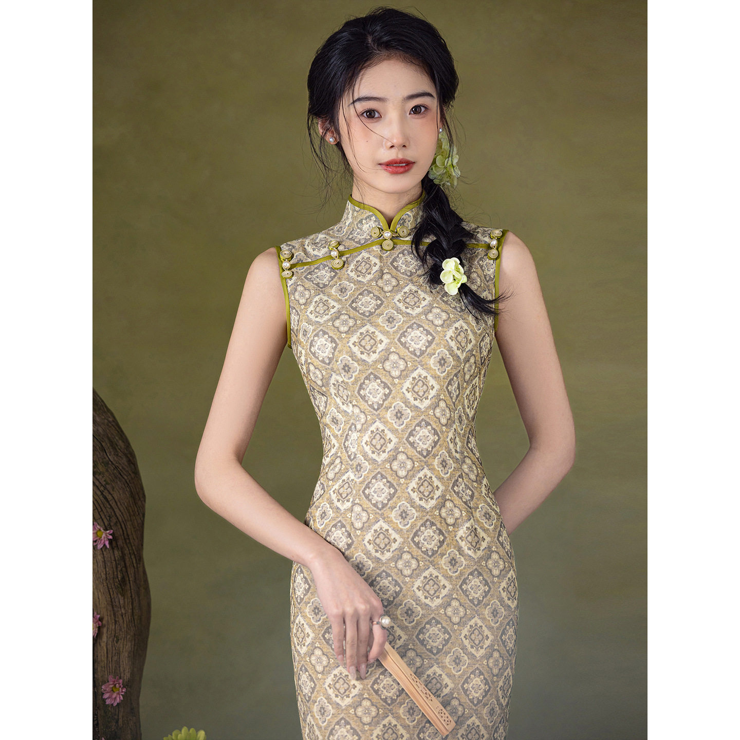 新中式改良无袖旗袍老上海复古温柔少女碎花连衣裙日常可穿小个子