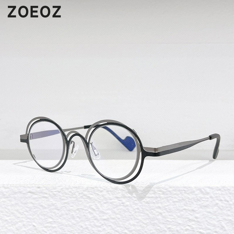 theo设计师款纯钛复古双圆形全框平光眼镜框板材防男女潮款近视镜