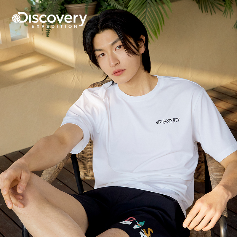 Discovery探索冲浪游泳分体式泳装短袖印花T恤男女情侣