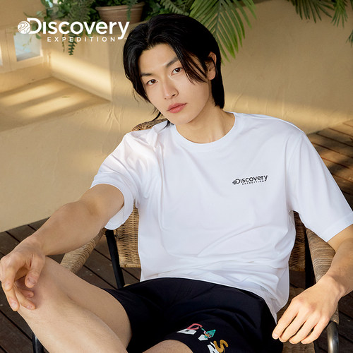 Discovery探索冲浪游泳分体式泳装短袖印花T恤男女情侣
