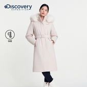 Discovery探索冬户外长款 90鹅绒700蓬收腰毛领连帽保暖羽绒服女
