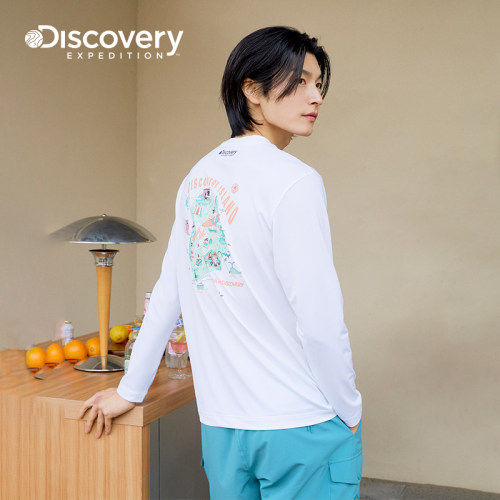 Discovery探索冲浪浮潜游泳分体式泳装印花沙滩长袖T恤男