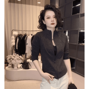 《姚家优麦汇》春款立领拉链设计感时尚百搭长袖显瘦上衣女开衫