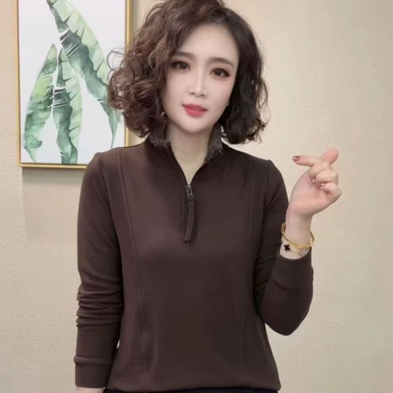 新款时尚百搭双面绒卫衣中老年妈妈加厚立领洋气减龄长袖打底上衣