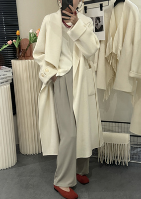 高端咖色双面羊绒大衣女中长款2024秋冬新款宽松流行羊毛呢子外套