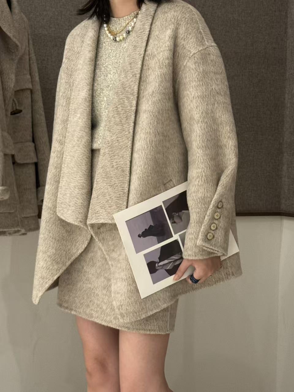 韩版中长款小个子羊毛大衣