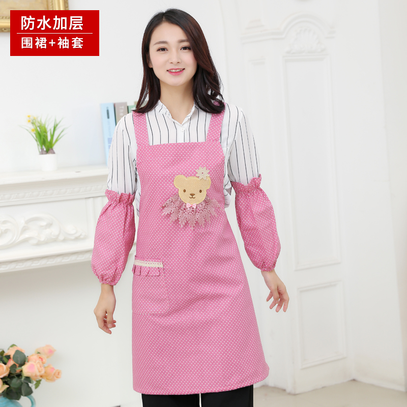 防水时尚长袖围裙耐脏工作服男士可爱纯棉厨房做饭罩衣成人女定制