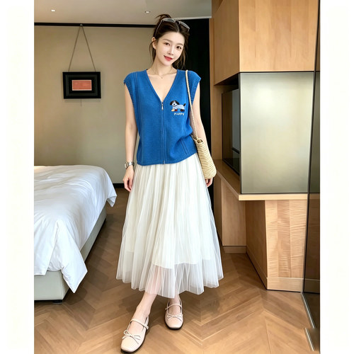 法式轻熟风针织无袖上衣半身裙两件套女夏季大码胖mm气质时尚套装
