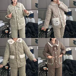 0255格子款 可爱卡通家居服套装 新款 纯棉长袖 可外穿 睡衣女冬款