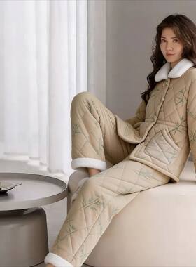 2026新款女士冬季三层加厚加绒保暖可外穿家居服睡衣时尚居家冬款