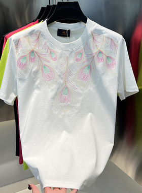 2025春夏新款潮牌男装时尚休闲圆领T恤高品质刺绣百搭男士半袖