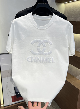 2025夏季男士新款时尚轻奢刺绣潮服圆领T恤短袖休闲百搭简约男装