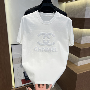 男士 休闲百搭简约男装 新款 轻奢刺绣潮服圆领T恤短袖 时尚 2025夏季