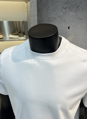 2025春夏男装新款时尚净版百搭圆领T恤短袖潮流拼接纯色男士打底