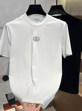 2025秋冬新款男士休闲简约T恤时尚小标潮流短袖纯色男装半袖