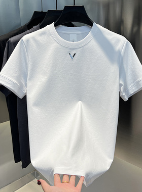 2025春夏男装新款百搭净版纯色时尚百搭圆领T恤简约休闲男士短袖