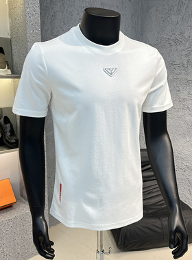 2025春夏男士新款时尚潮流小标圆领T恤短袖百搭净版男装半袖