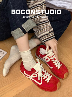 王一博同款内增高百搭阿甘德训鞋女真皮复古休闲鞋系带百搭运动鞋