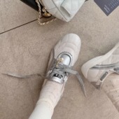 增高5cm 百搭德训鞋 厚底珍珠系带圆头阿甘板鞋 女真皮拼色休闲鞋