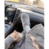 女加绒秋冬保暖毛毛半拖外穿厚底博肯鞋 叁叔家 内增高勃肯鞋