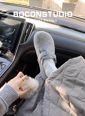 叁叔家~内增高勃肯鞋女加绒秋冬保暖毛毛半拖外穿厚底博肯鞋