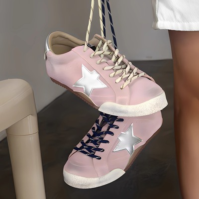 牛皮版复古做旧星星小脏鞋女