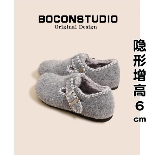 内增高6cm加绒勃肯鞋女毛毛棉鞋